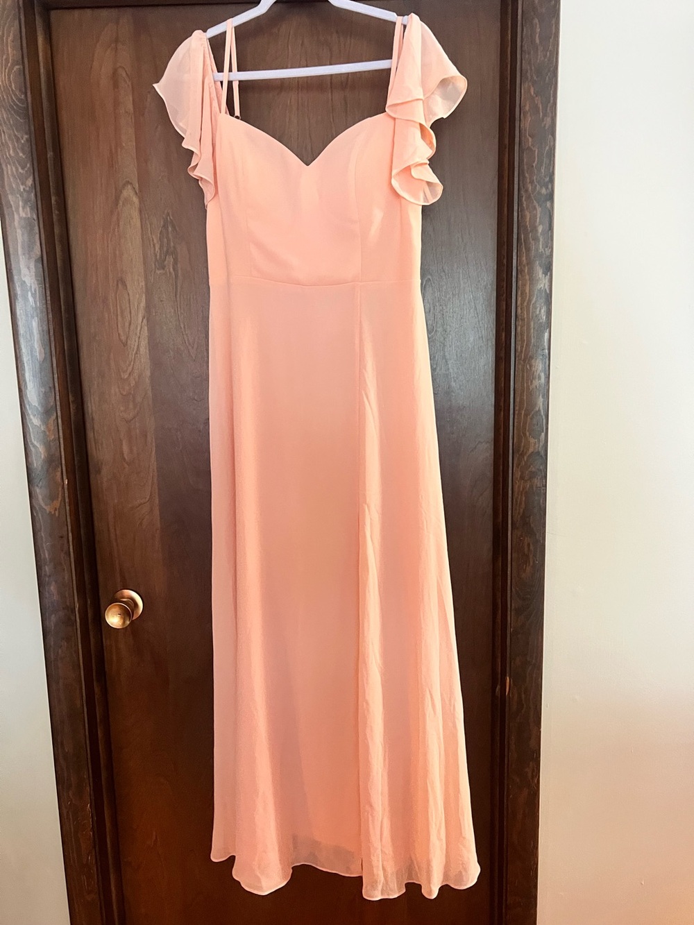 Ever Pretty Peach Ruffle-Sleeve Maxi Dress